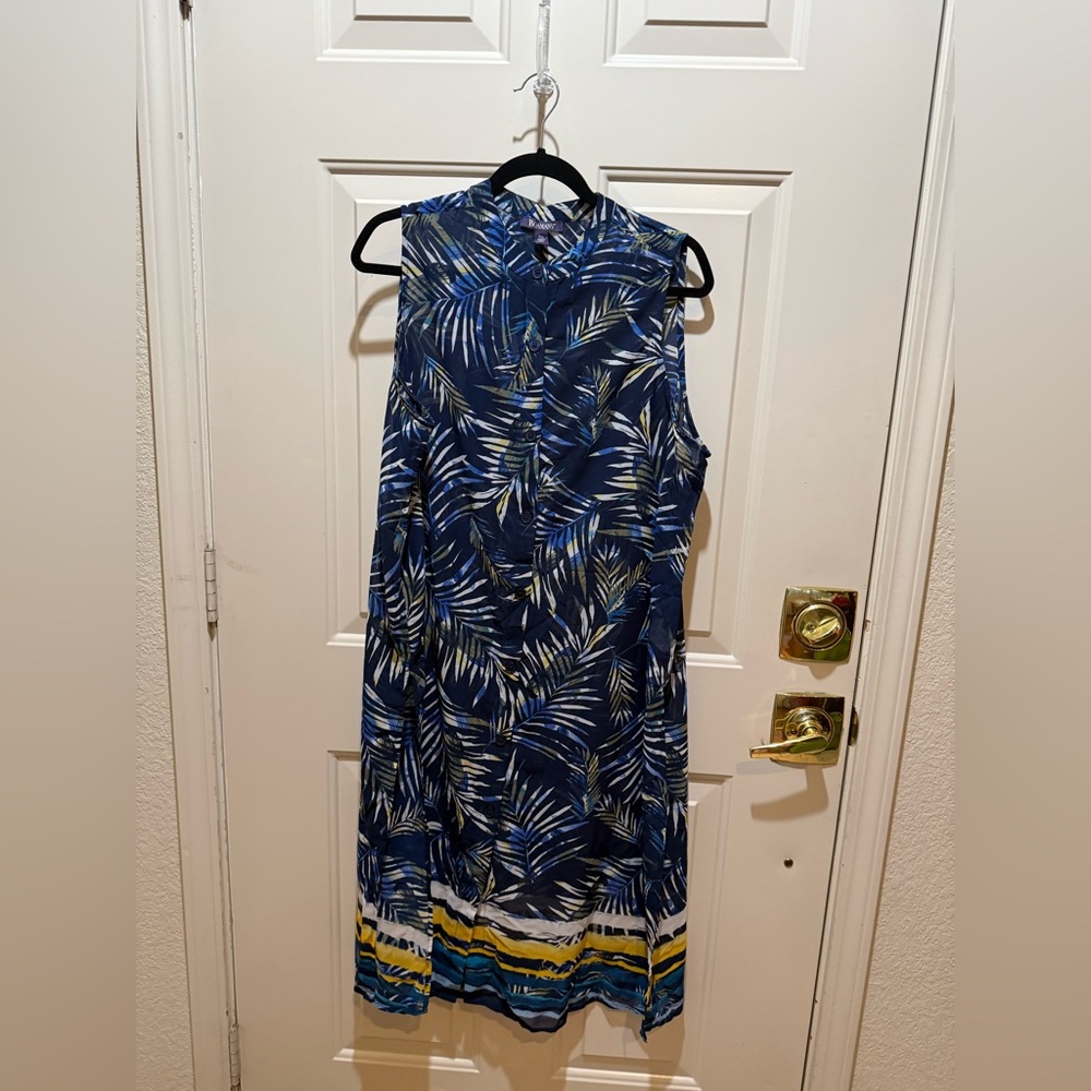 NEW Roamans Sheer Blue Palm Print Dress  - Size  20W